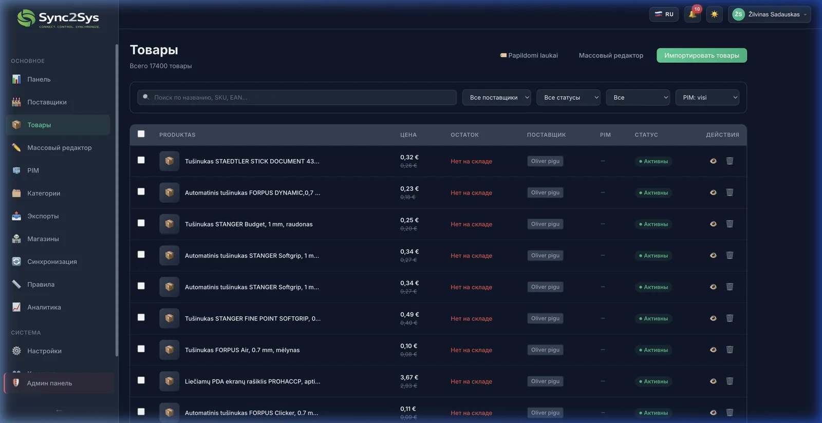 Каталог товаров Sync2Sys