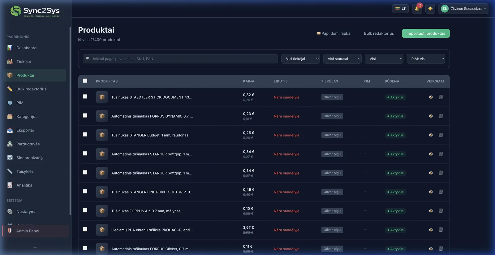 Sync2Sys produktų katalogas